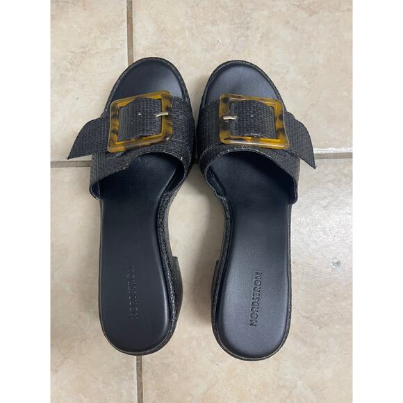 Nordstrom Courtney Platform Slide Sandal black tortoiseshell buckle size 6 - Picture 5 of 7